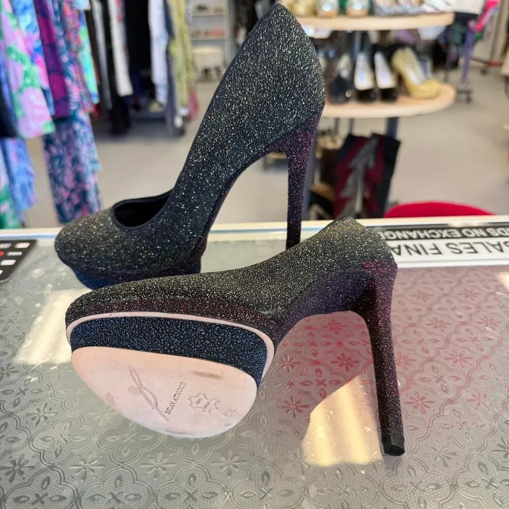 Brian Atwood Black Glitter Platform Sz 6.5 Y2K Brand New